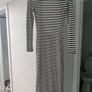 Striped Black and White Long Sleeve Dress with Open Back